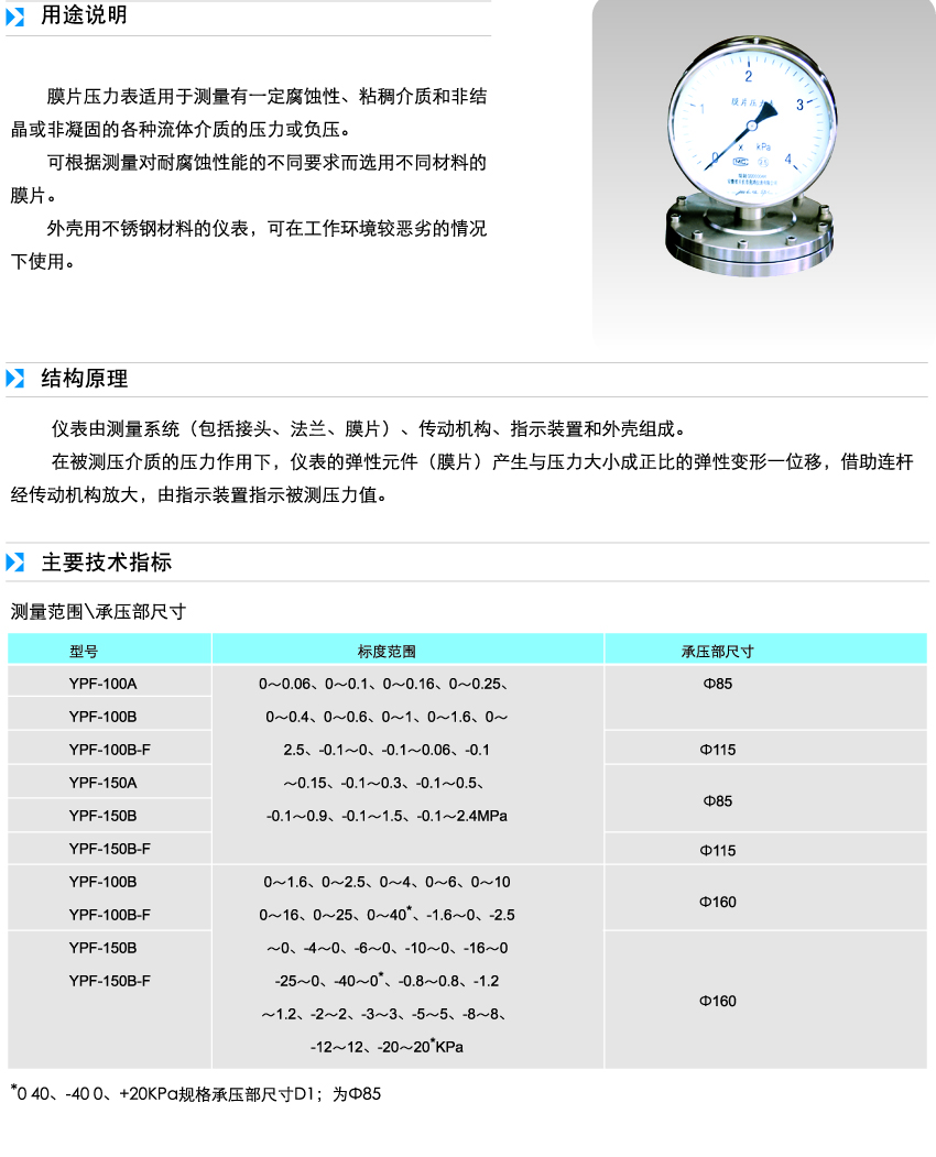 膜片压力表参数